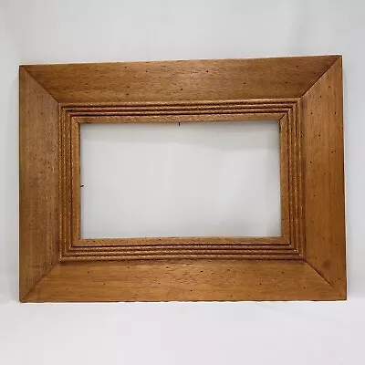 Vintage Handmade Picture Frame 14 X 8 Wide Wood Oak Brown Ribbed Border • $39.95