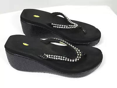 Volatile Wedge Flip Flops Thong Sandals Women's 9 Platform Slip On Black • $25.99