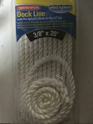 Nylon Dock Line / Rope - White 3/8  X 20' - Brand New • $15.25