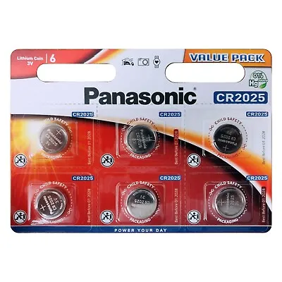 6 X Panasonic CR2025 3V Lithium Coin Cell Battery 2025 • £3.99
