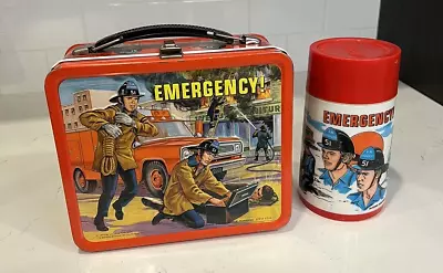 Vintage Aladdin Emergency! Metal Lunch Box With Thermos Universal 1973 • $26