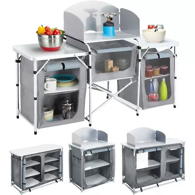 Portable Folding Camping Kitchen Table Storage Unit Picnic +Windshield Carry Bag • £65.95