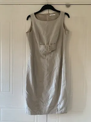 Biege / Stone Pencil Dress Part Linen Size 14 Knee Length Marks & Spencer • £18