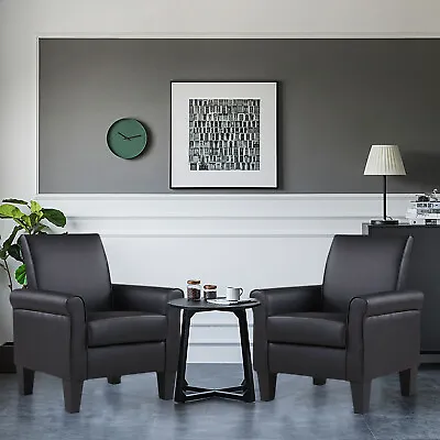 Black Modern Faux Leather Accent Chair Living Room Arm Chairs Comfy Single Sofa • $256.99