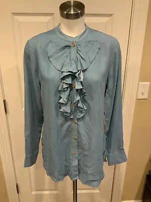 C. Wonder Blue Chambray Ruffle Button-Up Shirt Size 8 (US) • $21.75