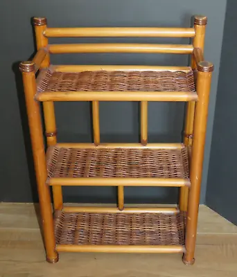 VTG Mid Century Bohemian Rattan Wicker Bamboo 3 Shelf Plant Stand SEE PICS • $99.99