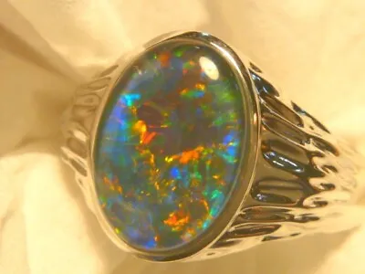 Mens Opal Ring Sterling Silver Natural Opal Triplet. 14x10mm Oval Item 180981. • $173.07