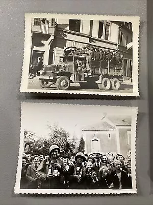 WW2 Soldier Celebration & Military Truck Photo Pair • $14.99