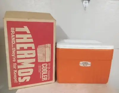 Thermos Brand 37qt Rustproof Cooler W/Box #7719 Orange & White Vintage Ice Chest • $49.99