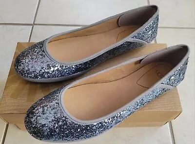 *NEW* UGG Antora Glitter Slip On Ballet Flats Women 8.5M EUR 39.5 Bluish Gray  • $58.99