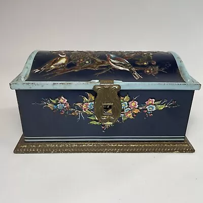 Vintage LINETTE West Germany Tin Floral Hinged Trinket  Jewelry Chest Box SEE • $13.99