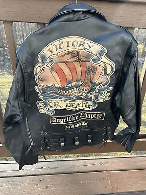 Vtg Avirex Leather Motorcycle Jacket M Victory Or Death Angel Fire Chapter NM • $550