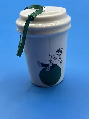 Starbucks Boy W/ Balloon To Go Cup Mini Ceramic Travel Mug Ornament 2015 • $15