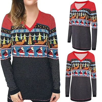 $12.37 • Buy Womens Ladies Ex-Brand Christmas Jumper Long Dress Sweater Xmas Novelty Santa 