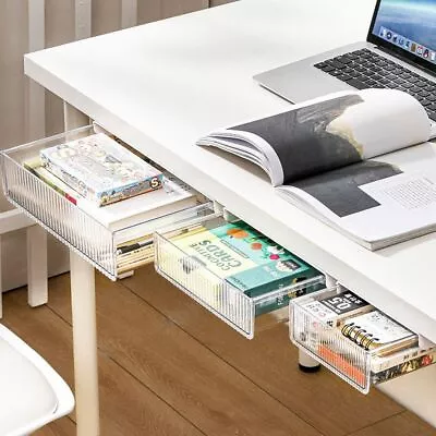 Self Adhesive Under Desk Drawer Table Hidden Storage Organizer Box Pencil Trays • $19.73