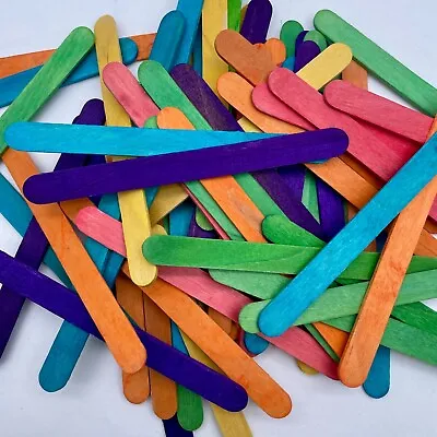 JUMBO Wooden Lolly Coloured Sticks Wood Rainbow For Kids Art Crafts Model Making • £1.49