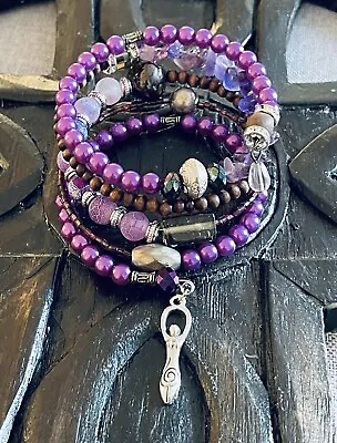 Gothic Goddess Power Bracelet Pagan Wicca - Amethyst & Hematite Protection • £9.99