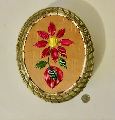 Red FLOWER On Coiled Sweetgrass Basket/porcupine Quill: Paul St John-Mohawk • $156.75