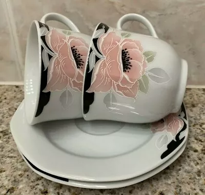 $24.50 • Buy Wunsiedel Bavaria Porzellan Germany Set Of 2 Cups & 2 Saucer Plates Pink Flower 