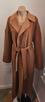 $99.99 • Buy ZARA Camel Brown Wool Blend Hand Made Wrap Coat With Self Belt - Size Medium