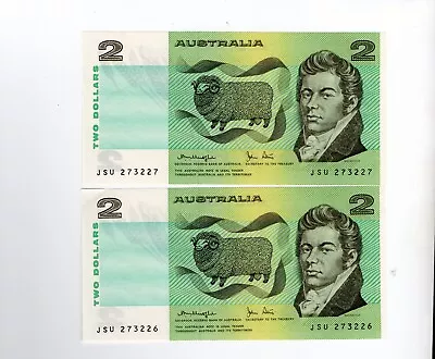 2 X Consecutive 1979 $2 Two DOLLAR AUSTRALIA Banknotes KNIGHT/STONE AUNC • $25