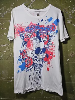 Vintage Y2K Ed Hardy Christian Audigier Pink Blood Splatter Skull T-shirt Sz M • $20