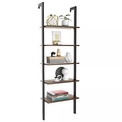 5-Tier Ladder Shelf Wood Wall Mounted Bookshelf W/Metal Frame Display Shelf • $69.99