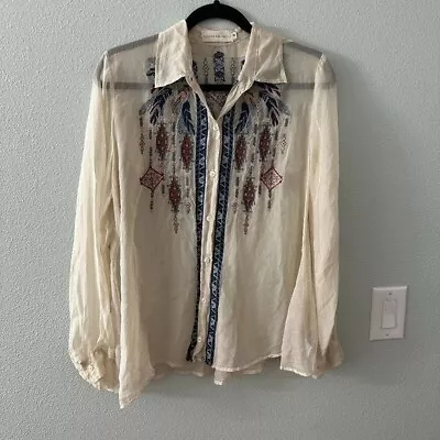 4 Love And Liberty Johnny Was Sheer 100% Silk Embroidered Blouse MEDIUM • $59.78