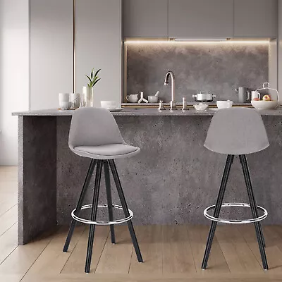 £82.99 • Buy 2x Bar Stools PU Linen Padded  Seat Barstool Breakfast Pub Counter High Chairs