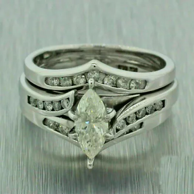 Vintage 14K White Gold Finish 2.30CT Lab Created Marquise Diamond Wedding Ring • $56.02