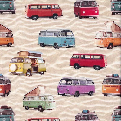 NEW Kombi Campervans Kombivans On Sand Caravanners Quilting Fabric 1/2 Metre • $15.95