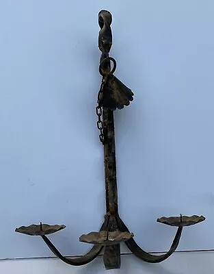 Spanish Colonial Hand Wrought Iron Candelabra 3 Arms Vintage • $80