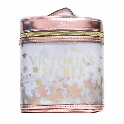 Victoria's Secret Makeup Bag Metallic Pink Train Case Clear Travel Zip Close New • $16.97