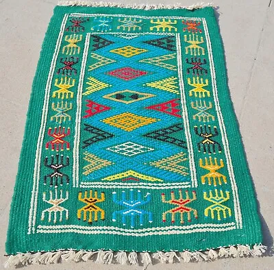Authentic Hand Knotted Vintage Morocco Kilim Kilim Wool Area Rug 1.10 X 1.3 Ft • $24.99