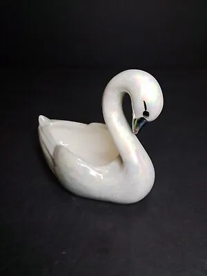 Vintage Ceramic Iridescent Swan Trinket Dish • $12