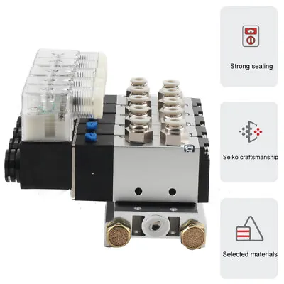 Electrical Air Pneumatic Solenoid Valve Set 4V210-08 DC 24V 5 Way Manifold& Base • $44