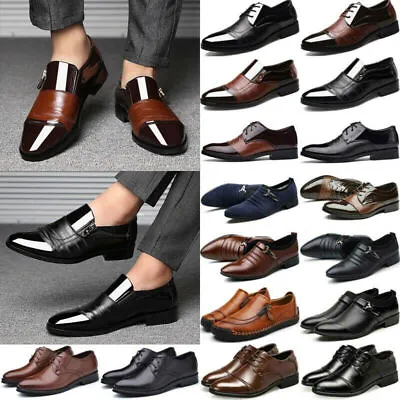 £28.79 • Buy Mens Faux Leather Shoes Wedding Formal Party Smart Dress Work Office Shoe Size
