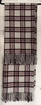 JACK WILLS Blanket Scarf Throw Plaid Pink Grey Check Tartan Wool Mix Blend Large • £16.50