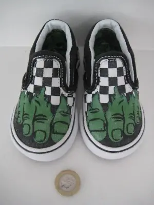 Vans Slip On Marvel Hulk Feet Print Uk Infant Baby Size 3 Trainers Flat Shoes • £34.99