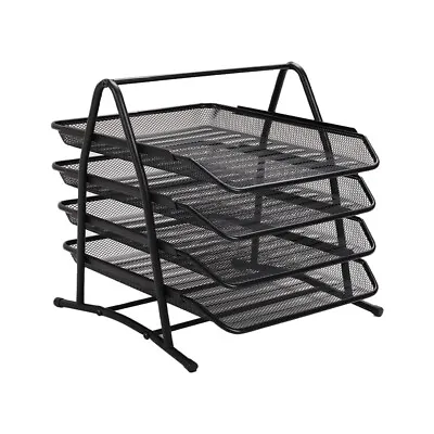 4Tier Metal Desktop Iron Mesh File Rack Storage Organizer Rack Shelving • £9.95