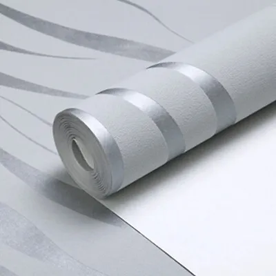 £8.94 • Buy 3D Damask Sliver Wave Wallpaper Roll Stickers Decor Silver Grey Wall Paper Rolls