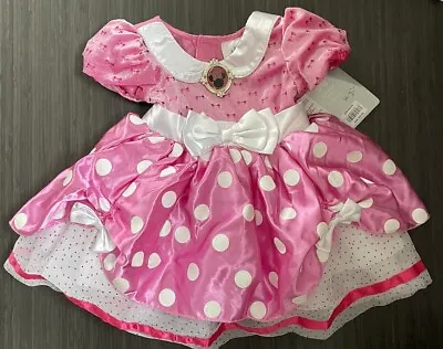 Disney Girls Minnie Mouse Pink White Polka Dot Baby Dress 12-18 Months Costume • $14