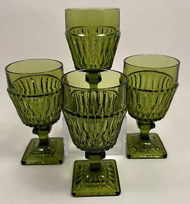 4 Vintage Mt Vernon Indiana Glass Wine Glasses Water Goblets Avocado Green 6” • $24.99