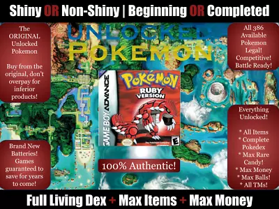 $139.99 • Buy Authentic Unlocked Pokemon Ruby + All 386 Pokemon Legal, Max Items, Max Money