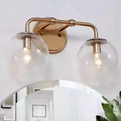 Uolfin Modern Globe Bathroom Vanity Light 2-Light Brass Gold Round Light • $39.59