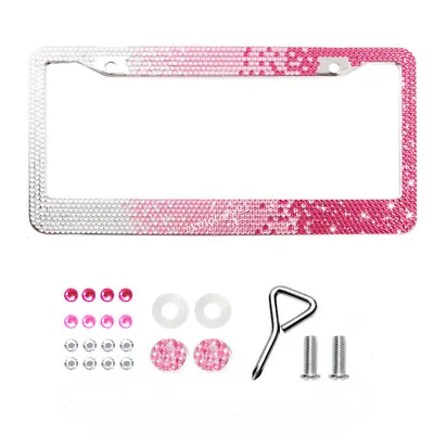 Women License Plate Frame Holder Bling Pink Rhinestone Crystal For Mini Cooper • $13.49