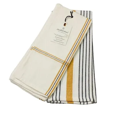Hearth & Hand Magnolia Stripe Plaid Tan Cotton Oversized Kitchen Towels Set Of 2 • $21.99