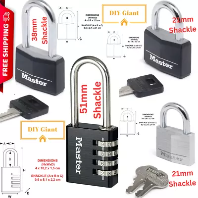 Master Lock Aluminium Black / Silver Vinyl Cover Combination 40mm Long Padlock • £8.99