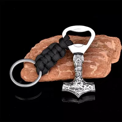 Men's Stainless Steel Viking Thor Hammer Mjolnir Opener Keychain Key Ring Gifts • $8.99