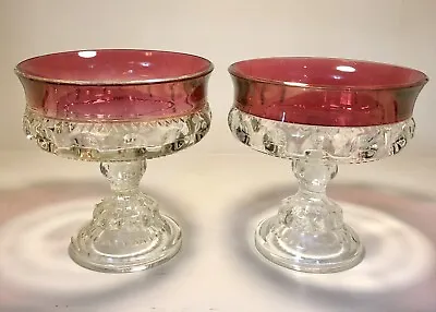 Two Vintage Kings Crown Thumbprint Ruby Cranberry Compote Cany Dish • $4.95